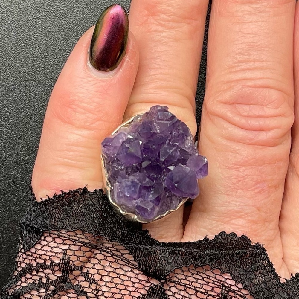 NewWTag Amethyst‎ Druzy and sterling silver ring